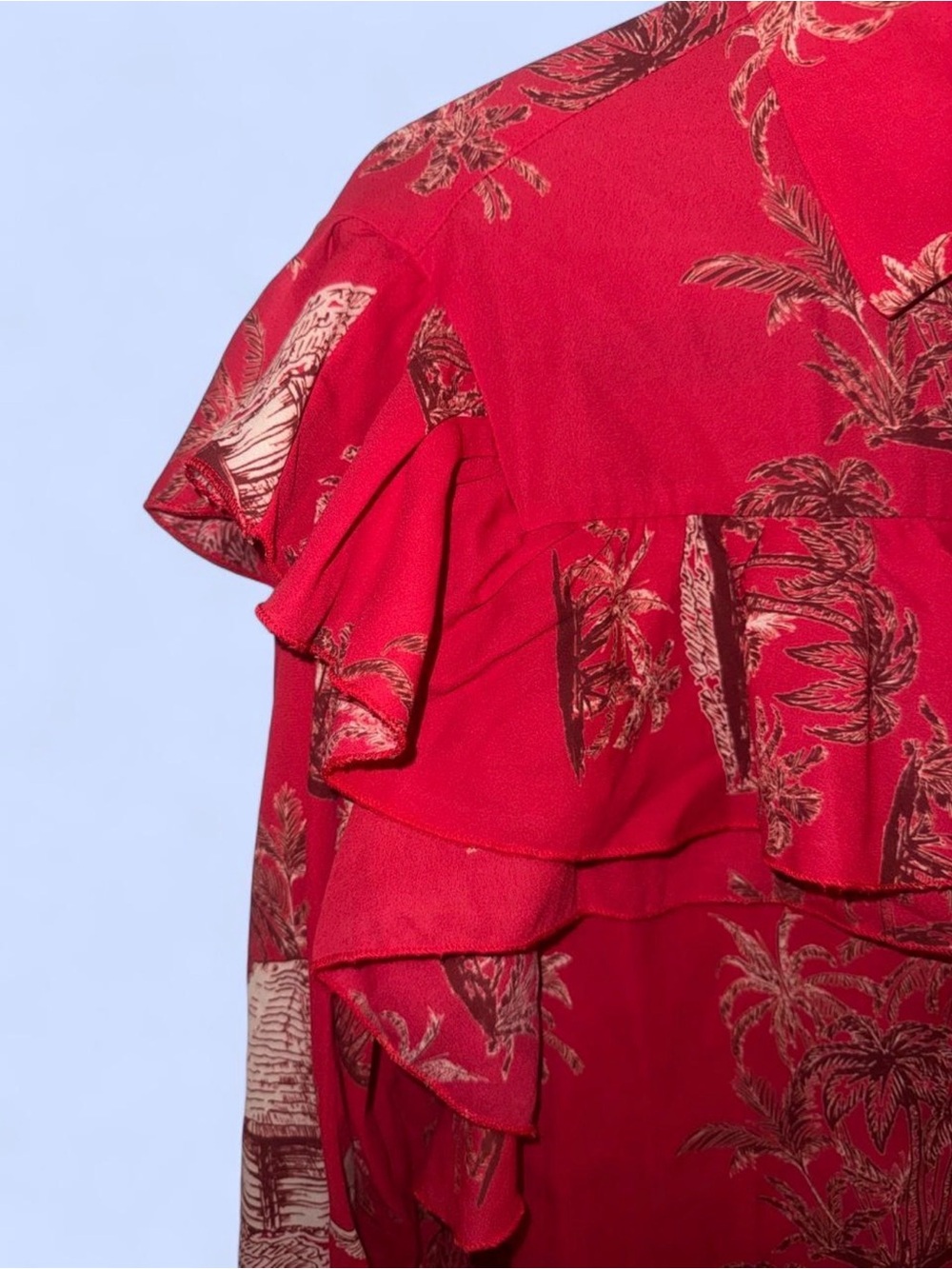 Printed Ruffle Front Women's Blouse - Picture 3 of 4